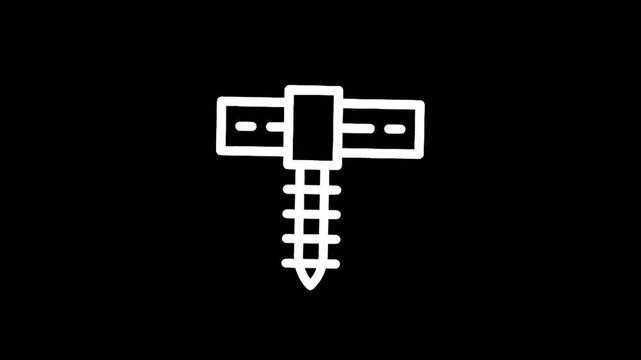 Simple line art icon of a screw with a cross-shaped head on a black background