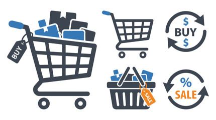 Shopping cart and basket icon set with buy and sale symbols © icon_art
