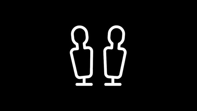 Two white dummy figures stand side by side on a black background