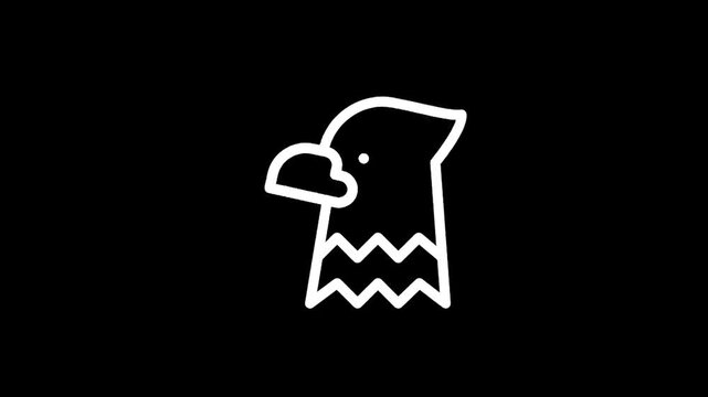Minimalist white eagle head icon on a black background, simple line art design