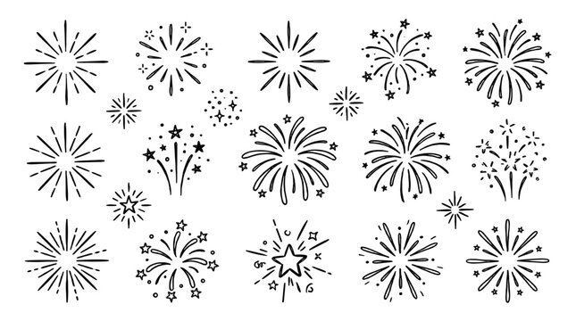Hand drawn starburst and firework doodle element set