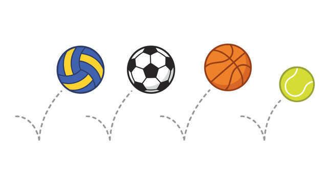 Bouncing sports balls set with volleyball soccer basketball and tennis
