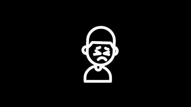 Simple line art icon of a person with a distressed facial expression and closed eyes