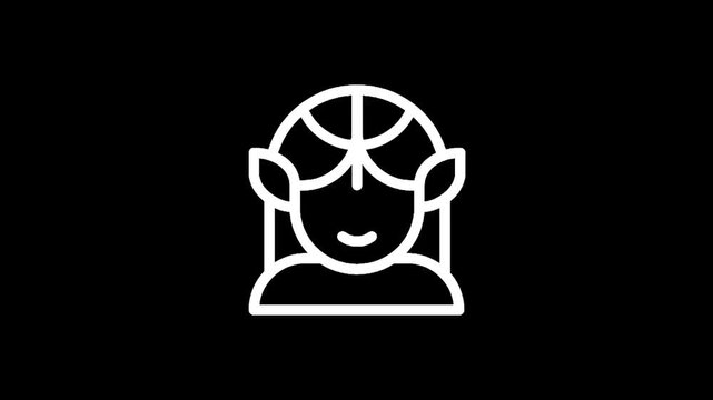 Stylized white outline icon of an elf or fairy character on a black background