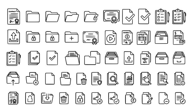 Document Management and Approval Linear Icon Collection Vector Illustration