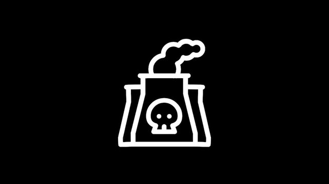 Icon of a power plant with smoke coming out of the chimney on a black background