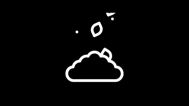 White line art icon of seeds falling onto a pile of soil with leaves