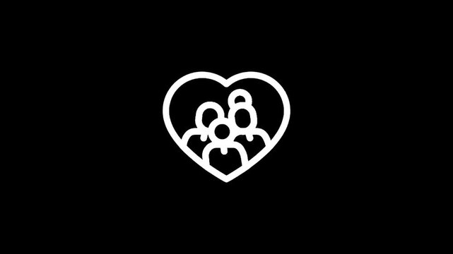 Abstract family icon inside a heart shape on a black background