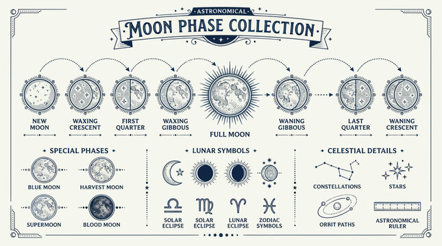 Astronomical Moon Phase Collection Infographic