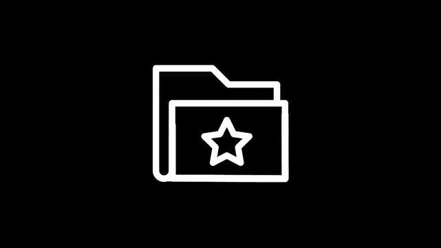 Simple white outline icon of a folder with a star inside on a black background