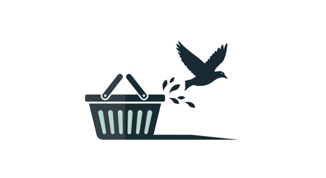 Bird flying out of shopping basket.