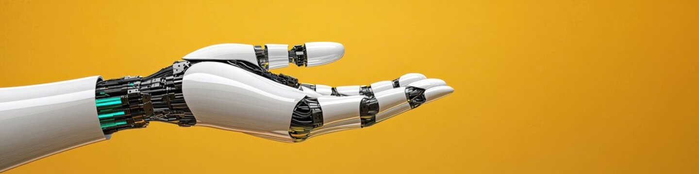 Robotic Hand Gesture Against Yellow Background