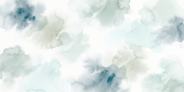 Abstract watercolor splashes in muted tones of teal, sage green, and pale blue create a serene and calming artistic background.