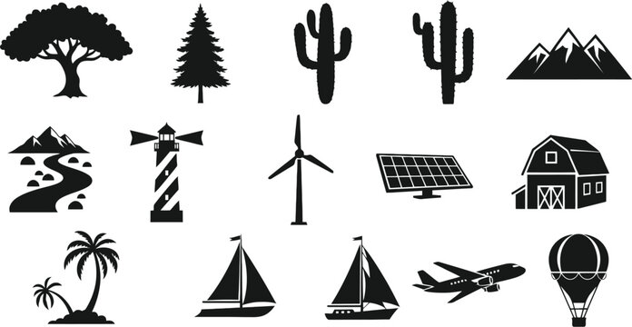 Flat style icons set of nature and travel elements Vector