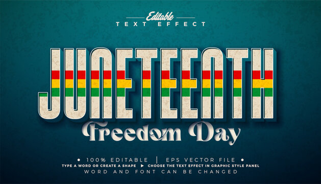 Juneteenth Freedom Day Editable Vintage Text Effect Graphic Style African American June 19 Independence Day Typography Template with Flag Pattern in Retro 3d Text Label on Grunge Background.