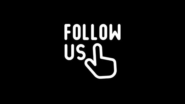 Follow Us Icon with Cursor Hand Clicking on Black Background