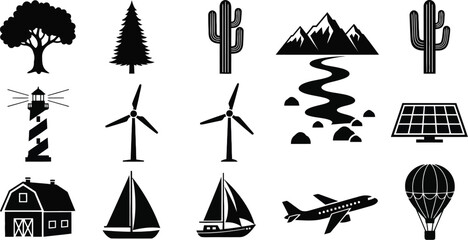 Naklejka premium Black and white nature and lifestyle icons set Vector