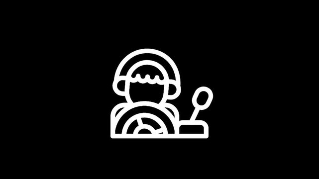 Icon of a person wearing headphones and holding a steering wheel and joystick