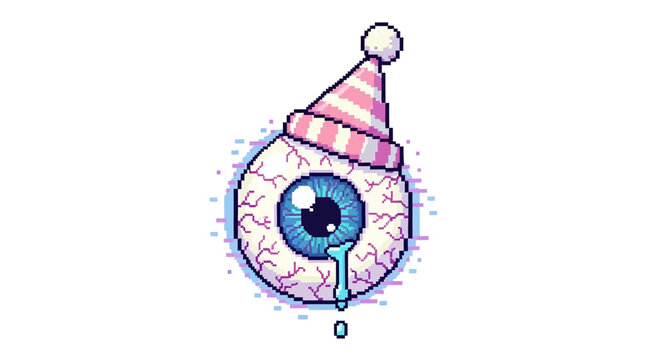 A Festive Eyeball Character Wearing a Striped Santa Hat.
