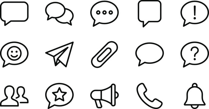Set of communication and social media icons, thin line style, vector illustration