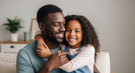 Obraz premium A Father's Tender Embrace with His Smiling Daughter, Capturing the Essence of Family Love and Joy