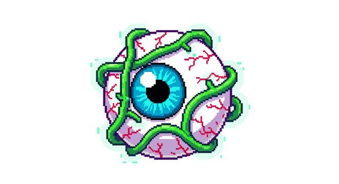 Creepy Eyeball Monster with Green Vines Illustration.