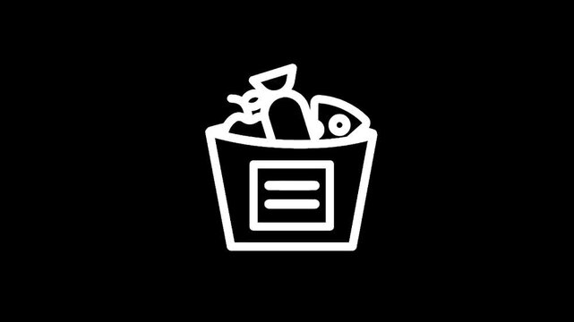 Simple line art icon of a bucket filled with fresh salad and a round object