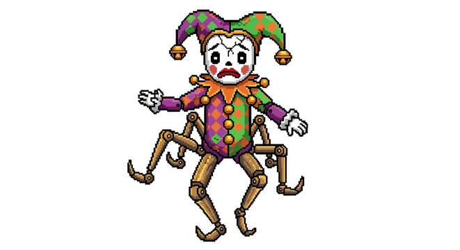 Creepy Jester Doll with Spider Legs Illustration.