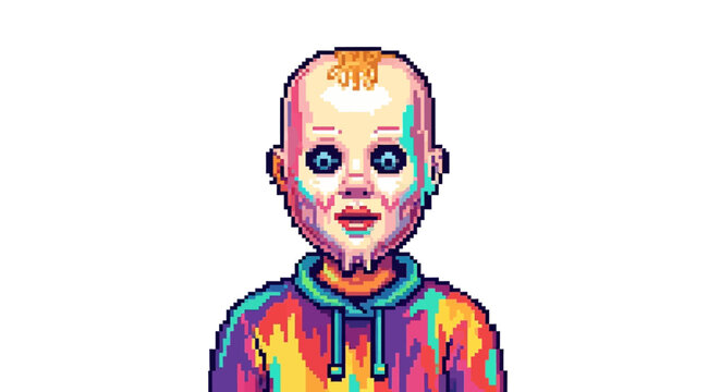 Creepy Pixel Art Baby Character Portrait.