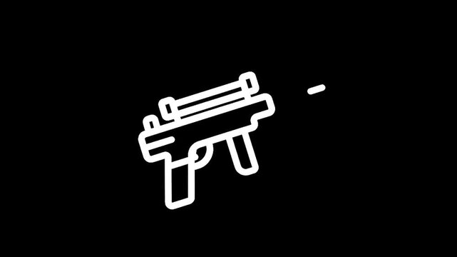 Modern assault rifle icon with scope and muzzle flash on a black background