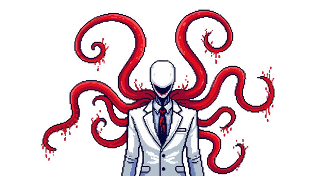 Creepy Slender Man Character with Tentacles Illustration.