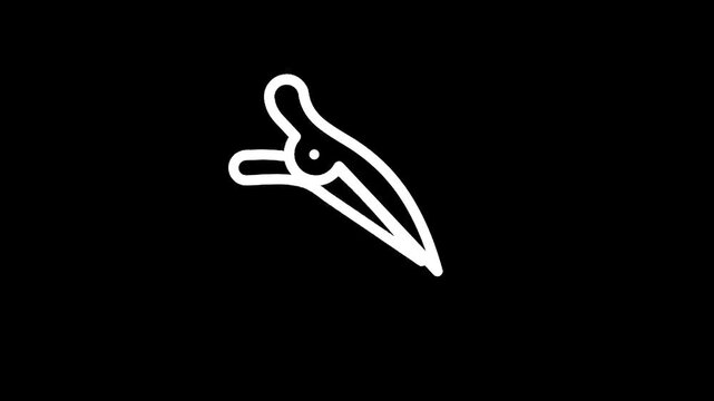 Simple white outline of a hair clip on a black background, minimalist design