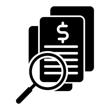 Financial document search icon vector set. Accounting analysis illustration sign collection. Document lookup symbol. Finance audit logo or mark.