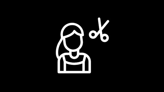 Stylist icon with scissors and person silhouette, representing hair salon services