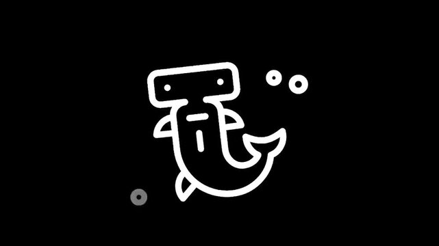 Stylized white outline of a hammerhead shark on a black background