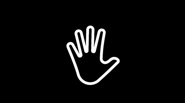 Simple white outline of an open hand against a black background