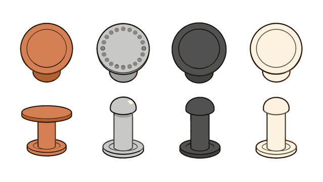 Set of round metal rivets and studs in different colors