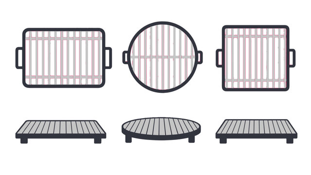 Set of rectangular and round barbecue grill grate icons