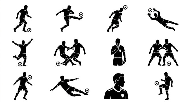 Soccer Player Silhouette Action Sequence Illustration.