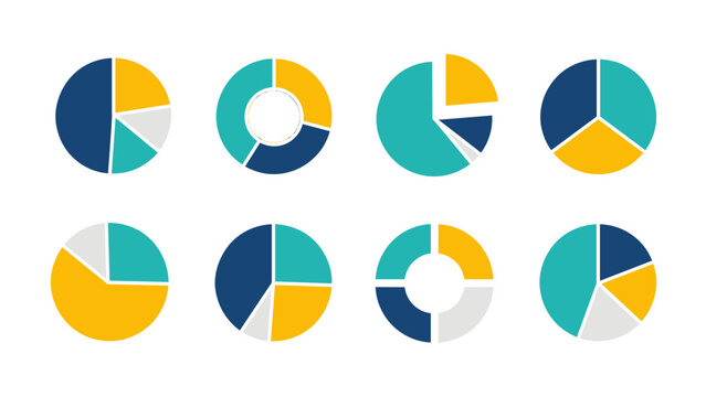 Set of colorful pie and donut chart vector icons