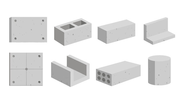 Set of concrete construction blocks and structural elements