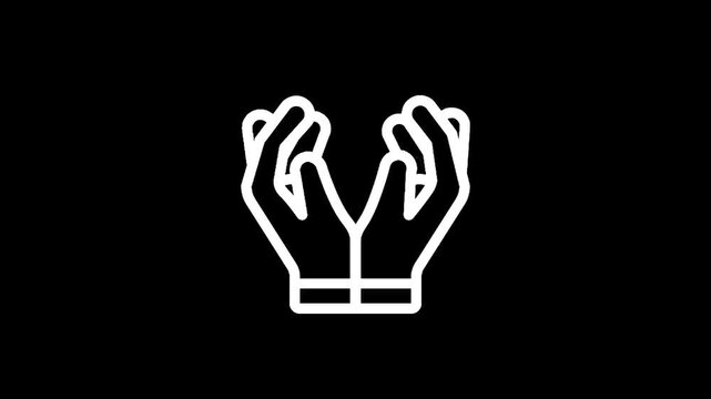 White line art icon of cupped hands against a black background