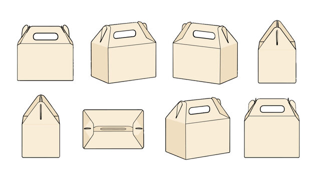 Gable box packaging template set in multiple angles