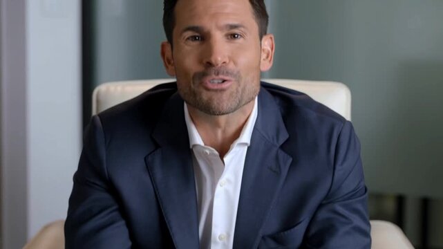 portrait of a businessman in suit talking in office 