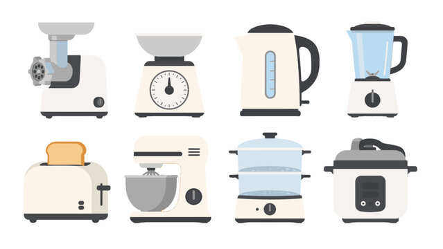 Set of kitchen appliance icons in flat vector style