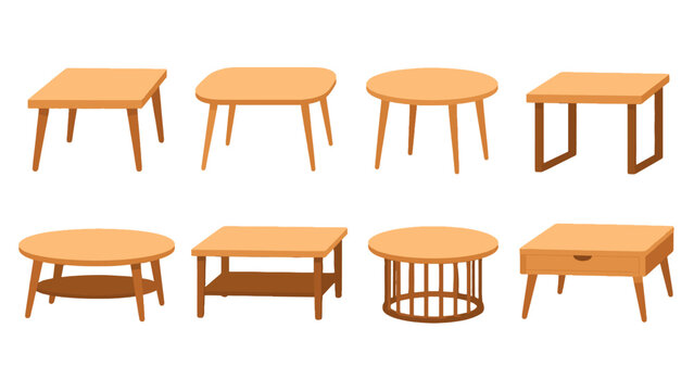 Set of wooden table designs in flat vector style