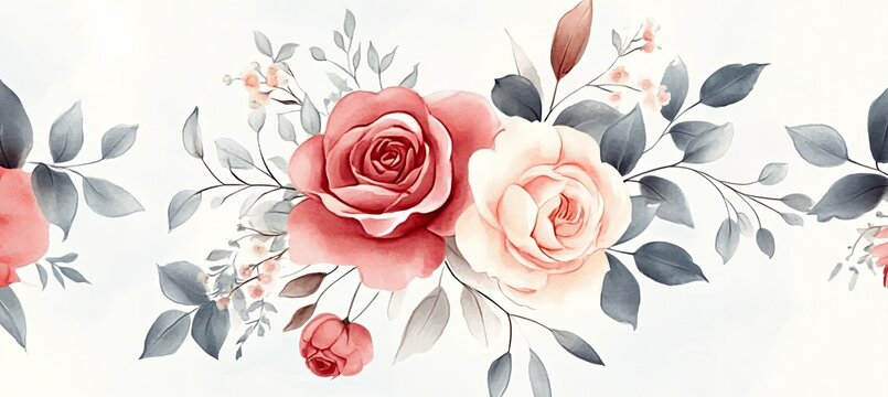 Elegant watercolor seamless border pattern of roses for textile design and greeting card creation.