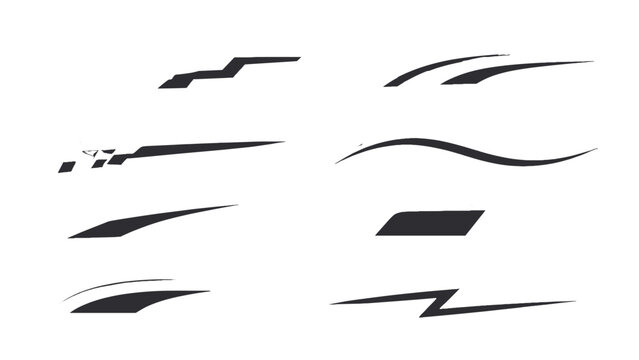 Set of abstract racing stripe decals in black outline style