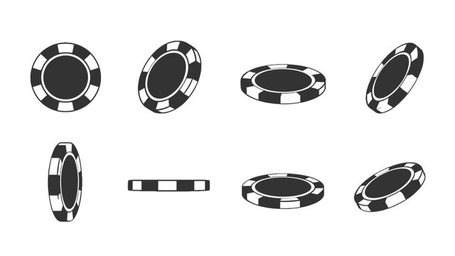 Black and white casino chip set in multiple perspective views