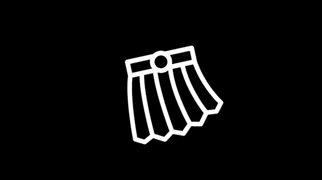 Simple white line art icon of a pleated skirt on a black background